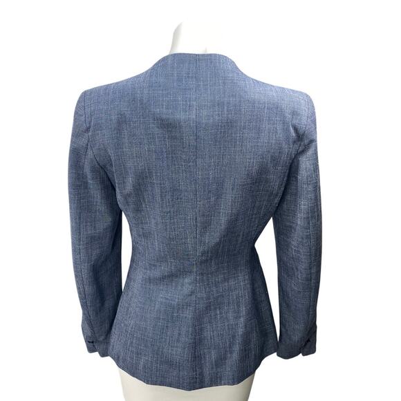 Zara Women's Blue Chambray V-neck One Button Long Sleeve Blazer Coat Jacket Sz 4 - Picture 2 of 4